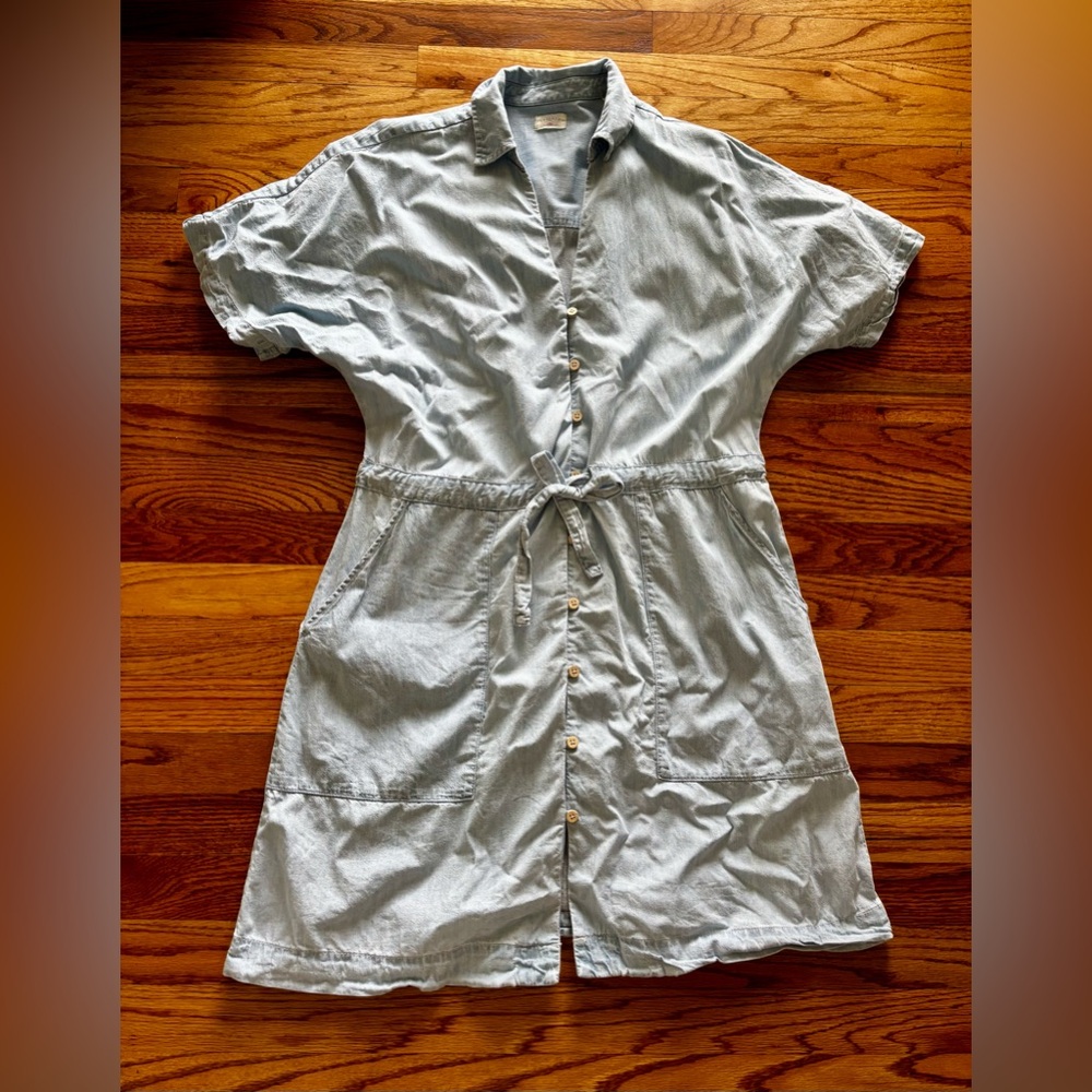 Faherty Light Blue Button-Front Mini Dress